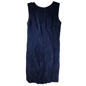 Vintage 90s Rabbit Designs Navy Shift Dress 6M Rayon Sleeveless Pockets USA